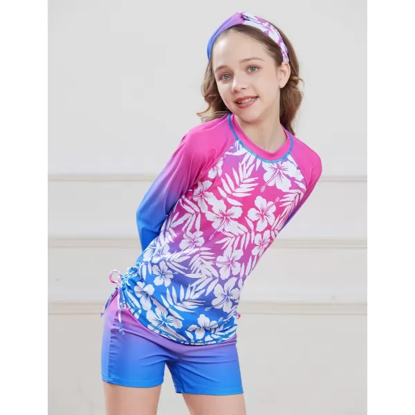 GRACE KARIN Girls Swimsuit Long Sleeve Rashguard Set 2Piece Bathing Suit 614YGradient Floral N