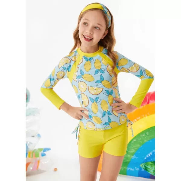 GRACE KARIN Girls Swimsuit Long Sleeve Rashguard Set 2Piece Bathing Suit 614YLemon