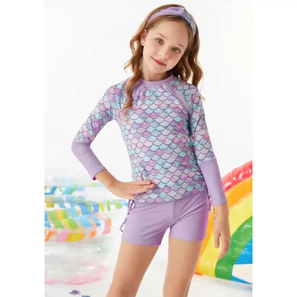 GRACE KARIN Girls Swimsuit Long Sleeve Rashguard Set 2Piece Bathing Suit 614YLilac