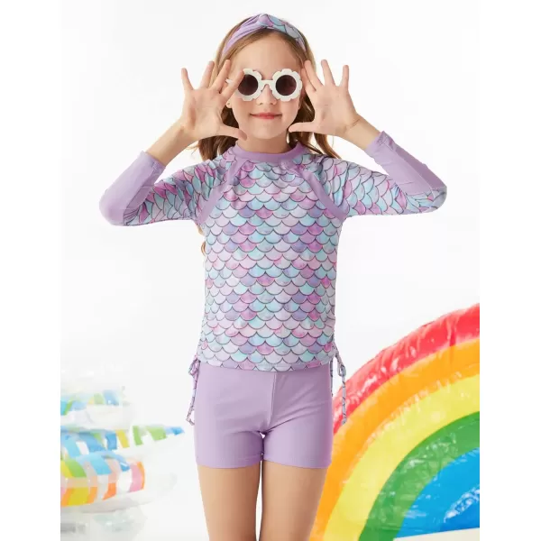 GRACE KARIN Girls Swimsuit Long Sleeve Rashguard Set 2Piece Bathing Suit 614YLilac