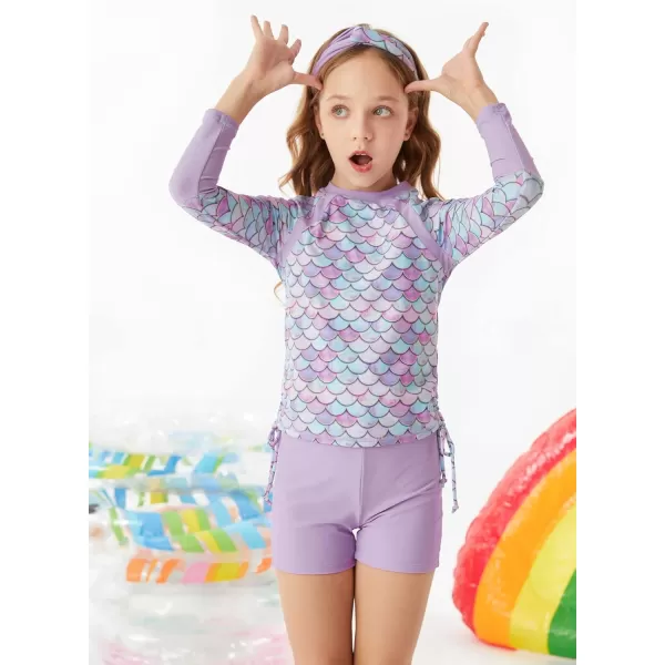 GRACE KARIN Girls Swimsuit Long Sleeve Rashguard Set 2Piece Bathing Suit 614YLilac
