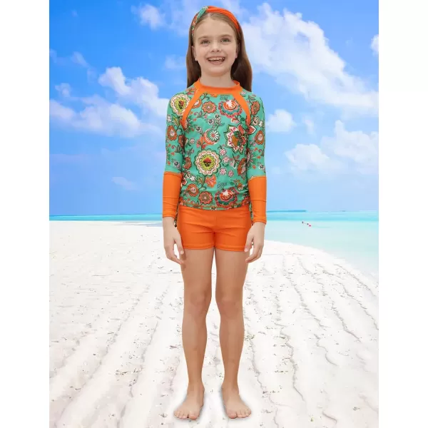 GRACE KARIN Girls Swimsuit Long Sleeve Rashguard Set 2Piece Bathing Suit 614YOrange