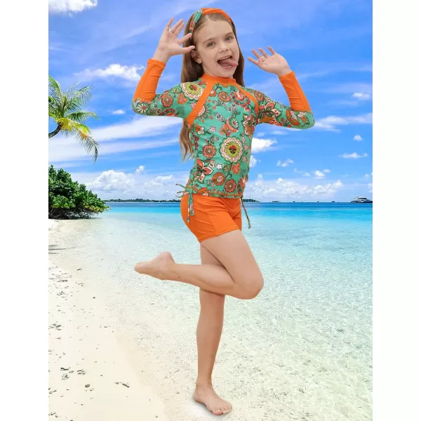 GRACE KARIN Girls Swimsuit Long Sleeve Rashguard Set 2Piece Bathing Suit 614YOrange