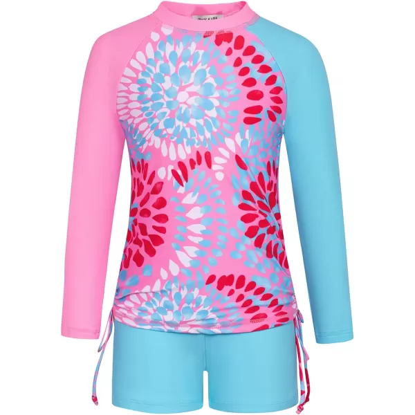 GRACE KARIN Girls Swimsuit Long Sleeve Rashguard Set 2Piece Bathing Suit 614YPink Fireworks