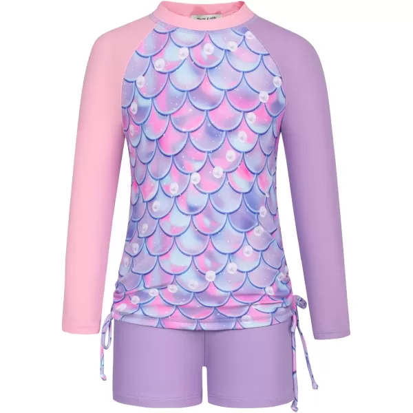 GRACE KARIN Girls Swimsuit Long Sleeve Rashguard Set 2Piece Bathing Suit 614YPurple Pearl Print