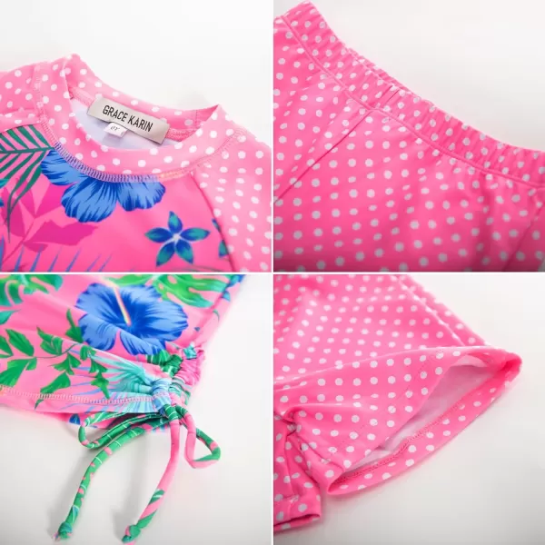 GRACE KARIN Girls Swimsuit Long Sleeve Rashguard Set 2Piece Bathing Suit 614YRose Red N