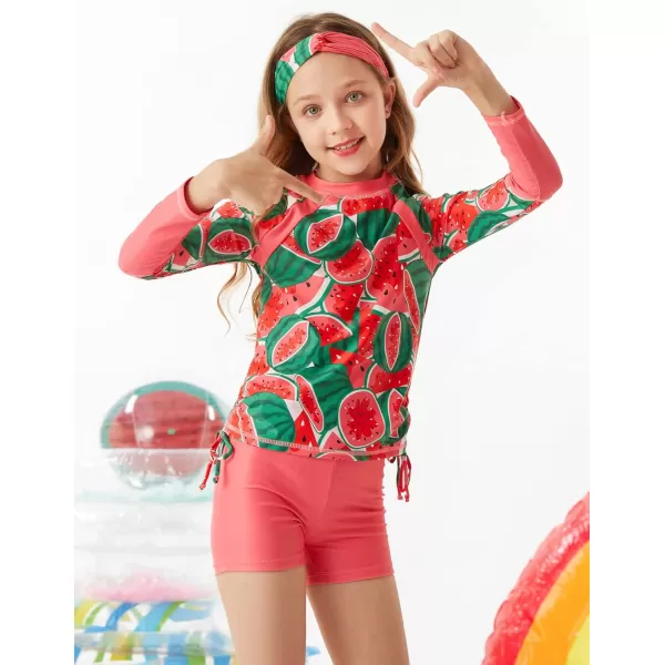 GRACE KARIN Girls Swimsuit Long Sleeve Rashguard Set 2Piece Bathing Suit 614YWatermelon