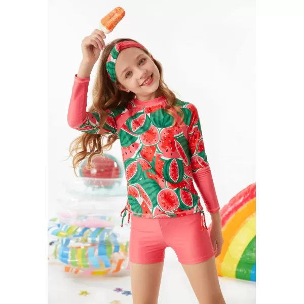 GRACE KARIN Girls Swimsuit Long Sleeve Rashguard Set 2Piece Bathing Suit 614YWatermelon