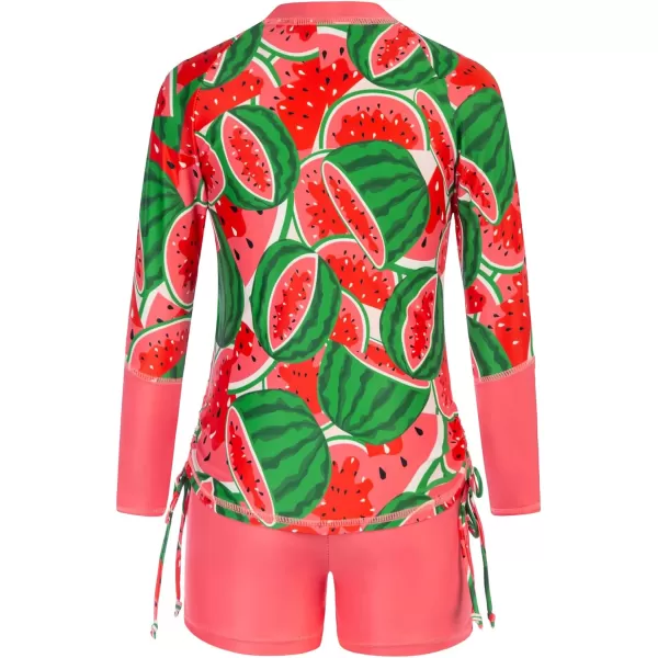 GRACE KARIN Girls Swimsuit Long Sleeve Rashguard Set 2Piece Bathing Suit 614YWatermelon