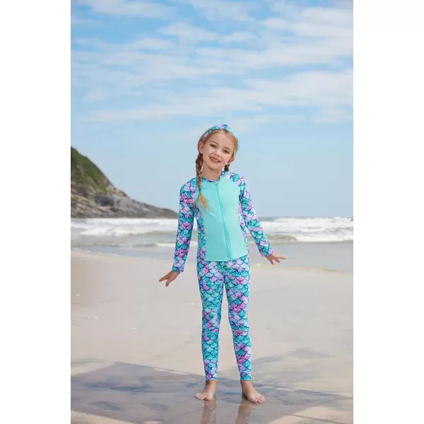 GRACE KARIN Girls Swimsuit Long Sleeve Two Piece Rash Guard Swimwear Set 612YBlue Mermaid