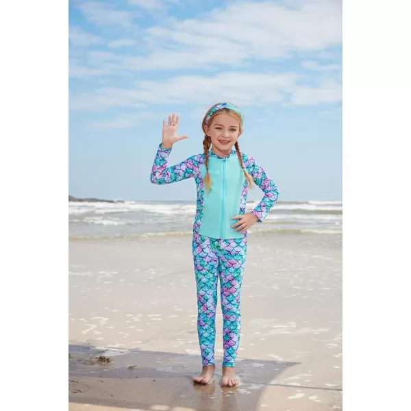 GRACE KARIN Girls Swimsuit Long Sleeve Two Piece Rash Guard Swimwear Set 612YBlue Mermaid