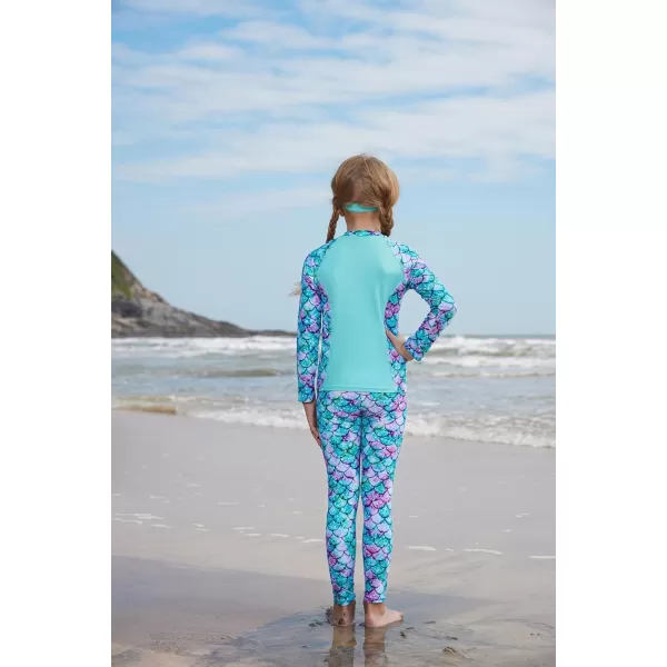 GRACE KARIN Girls Swimsuit Long Sleeve Two Piece Rash Guard Swimwear Set 612YBlue Mermaid