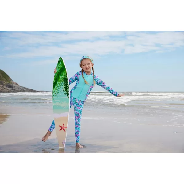 GRACE KARIN Girls Swimsuit Long Sleeve Two Piece Rash Guard Swimwear Set 612YBlue Mermaid