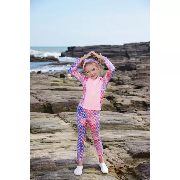 GRACE KARIN Girls Swimsuit Long Sleeve Two Piece Rash Guard Swimwear Set 612YPink Mermaid