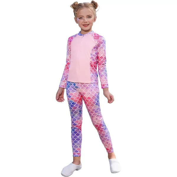 GRACE KARIN Girls Swimsuit Long Sleeve Two Piece Rash Guard Swimwear Set 612YPink Mermaid