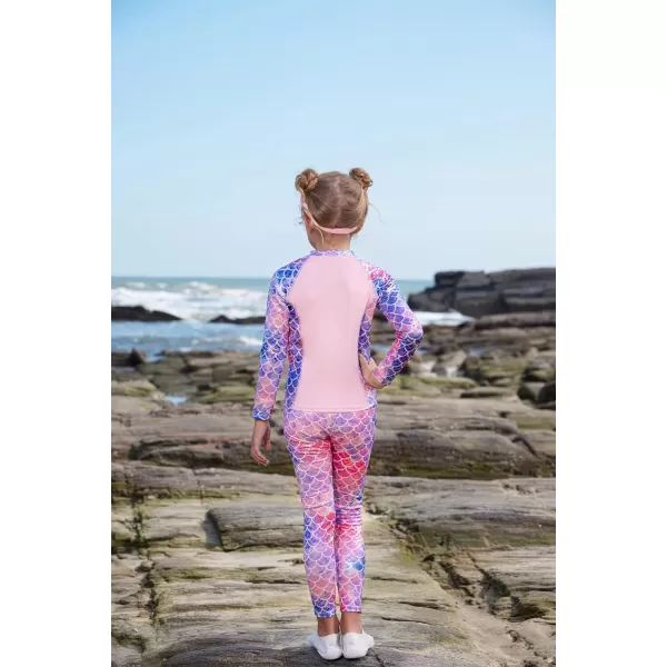 GRACE KARIN Girls Swimsuit Long Sleeve Two Piece Rash Guard Swimwear Set 612YPink Mermaid