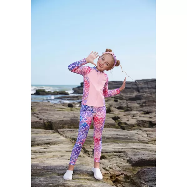 GRACE KARIN Girls Swimsuit Long Sleeve Two Piece Rash Guard Swimwear Set 612YPink Mermaid