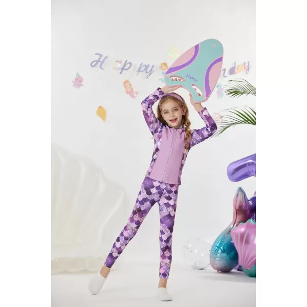 GRACE KARIN Girls Swimsuit Long Sleeve Two Piece Rash Guard Swimwear Set 612YPurple Mermaid