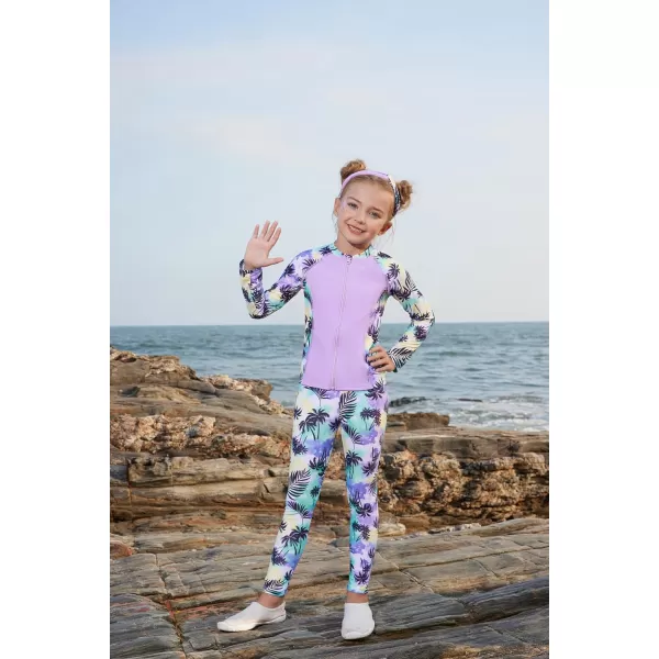 GRACE KARIN Girls Swimsuit Long Sleeve Two Piece Rash Guard Swimwear Set 612YPurplepalm