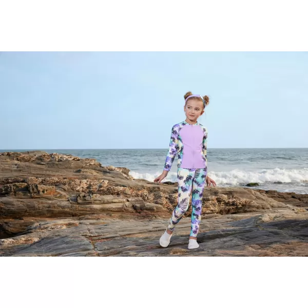 GRACE KARIN Girls Swimsuit Long Sleeve Two Piece Rash Guard Swimwear Set 612YPurplepalm