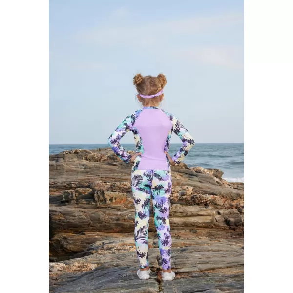 GRACE KARIN Girls Swimsuit Long Sleeve Two Piece Rash Guard Swimwear Set 612YPurplepalm