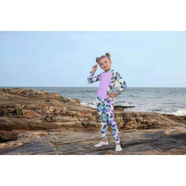 GRACE KARIN Girls Swimsuit Long Sleeve Two Piece Rash Guard Swimwear Set 612YPurplepalm