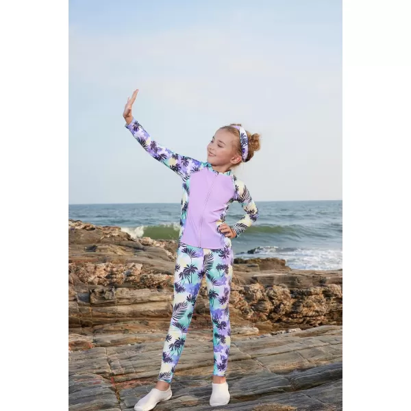 GRACE KARIN Girls Swimsuit Long Sleeve Two Piece Rash Guard Swimwear Set 612YPurplepalm