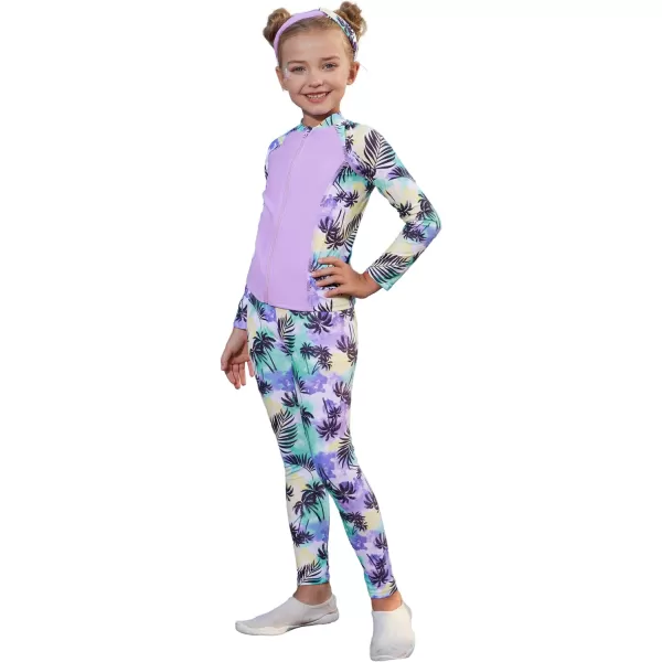 GRACE KARIN Girls Swimsuit Long Sleeve Two Piece Rash Guard Swimwear Set 612YPurplepalm