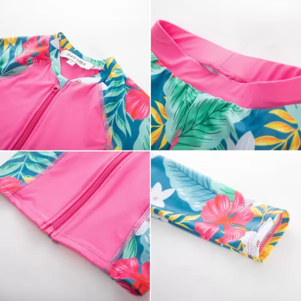 GRACE KARIN Girls Swimsuit Long Sleeve Two Piece Rash Guard Swimwear Set 612YRose Red Floral