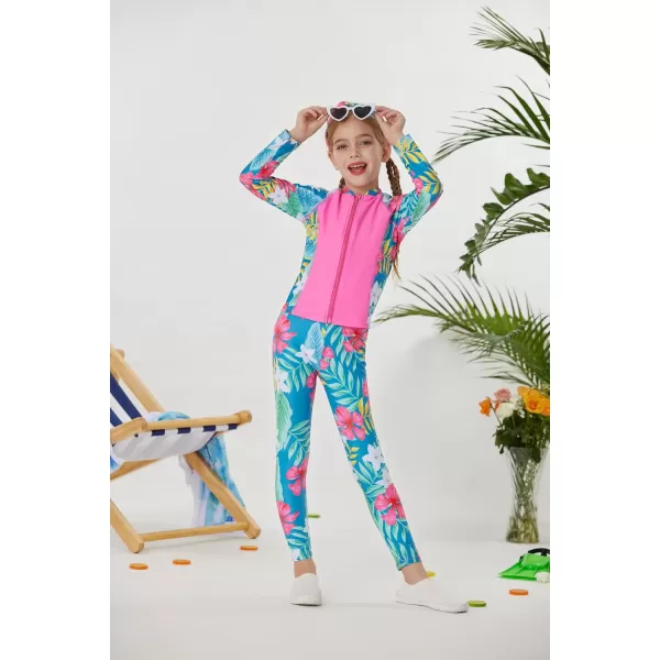 GRACE KARIN Girls Swimsuit Long Sleeve Two Piece Rash Guard Swimwear Set 612YRose Red Floral