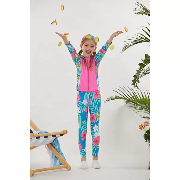 GRACE KARIN Girls Swimsuit Long Sleeve Two Piece Rash Guard Swimwear Set 612YRose Red Floral