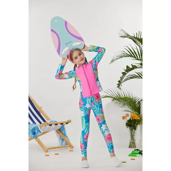 GRACE KARIN Girls Swimsuit Long Sleeve Two Piece Rash Guard Swimwear Set 612YRose Red Floral