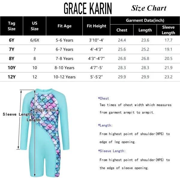 GRACE KARIN Girls Swimsuit Long Sleeve UV Protective Bathing Suit One Piece Swimwear for Kids 512 YearsBlue and Pink Marble Pattern