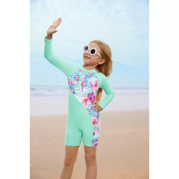 GRACE KARIN Girls Swimsuit Long Sleeve UV Protective Bathing Suit One Piece Swimwear for Kids 512 YearsCyan Flower