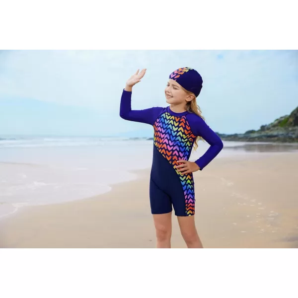 GRACE KARIN Girls Swimsuit Long Sleeve UV Protective Bathing Suit One Piece Swimwear for Kids 512 YearsNavy Blue Heart