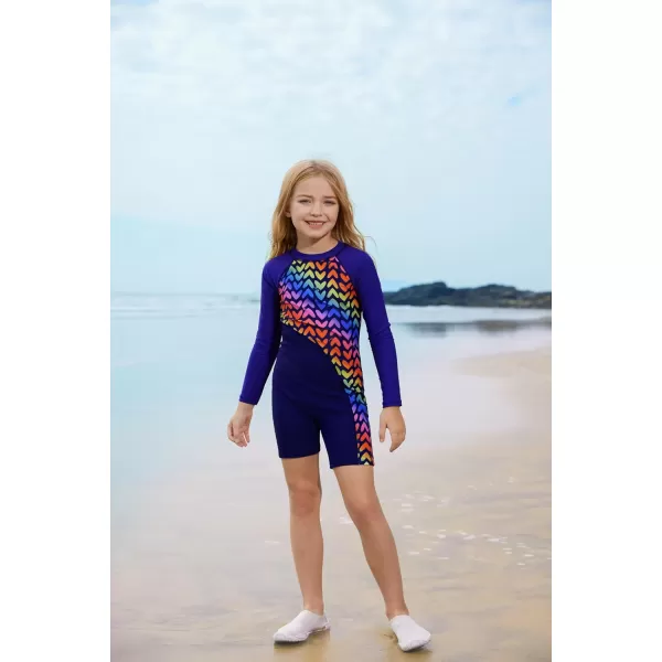 GRACE KARIN Girls Swimsuit Long Sleeve UV Protective Bathing Suit One Piece Swimwear for Kids 512 YearsNavy Blue Heart