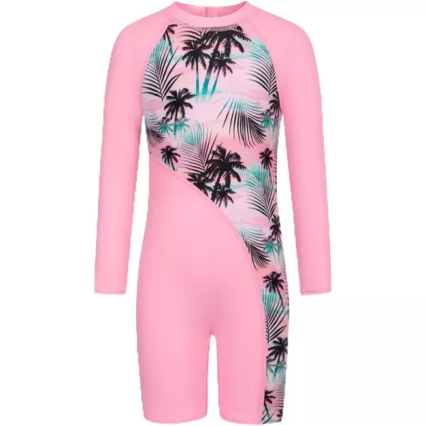 GRACE KARIN Girls Swimsuit Long Sleeve UV Protective Bathing Suit One Piece Swimwear for Kids 512 YearsPink Coconut Tree