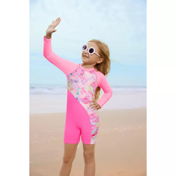 GRACE KARIN Girls Swimsuit Long Sleeve UV Protective Bathing Suit One Piece Swimwear for Kids 512 YearsPink Scale