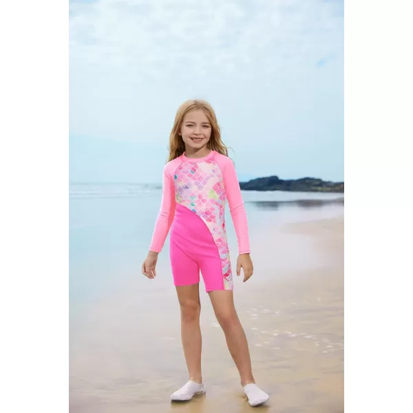 GRACE KARIN Girls Swimsuit Long Sleeve UV Protective Bathing Suit One Piece Swimwear for Kids 512 YearsPink Scale