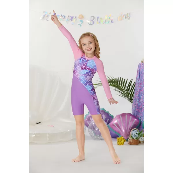 GRACE KARIN Girls Swimsuit Long Sleeve UV Protective Bathing Suit One Piece Swimwear for Kids 512 YearsPurple Scale