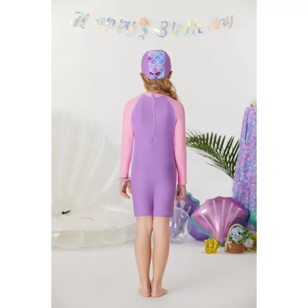 GRACE KARIN Girls Swimsuit Long Sleeve UV Protective Bathing Suit One Piece Swimwear for Kids 512 YearsPurple Scale