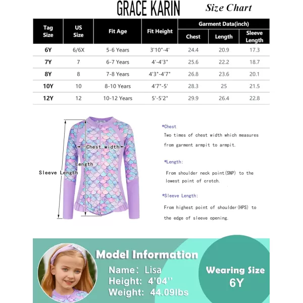 GRACE KARIN Girls Swimsuit One Piece Rashguard Swimwear Long Sleeve Bathing SuitBlue