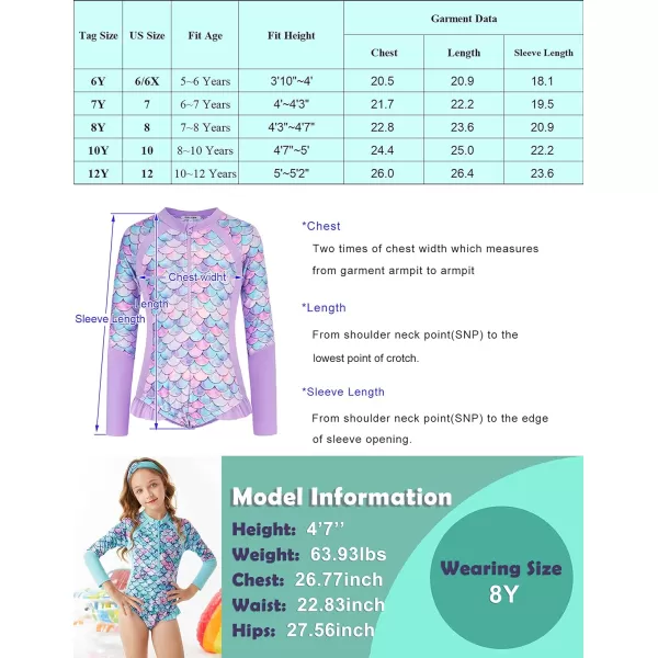 GRACE KARIN Girls Swimsuit One Piece Rashguard Swimwear Long Sleeve Bathing SuitBluemermaid