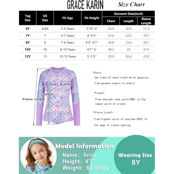 GRACE KARIN Girls Swimsuit One Piece Rashguard Swimwear Long Sleeve Bathing SuitPinkcoconut Tree