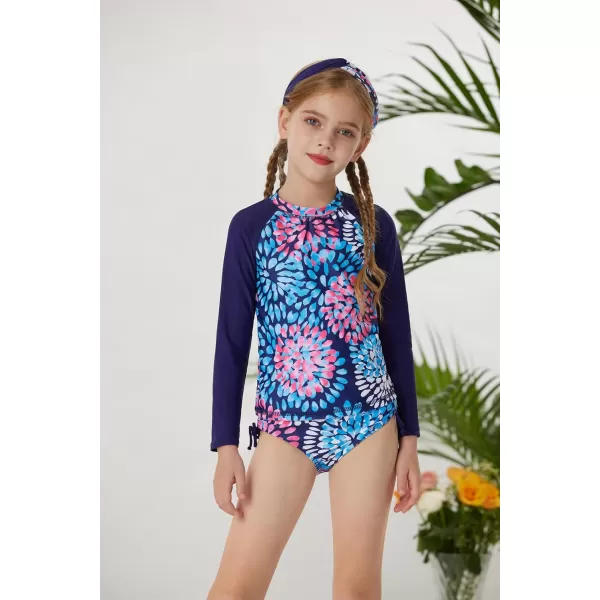 GRACE KARIN Girls Swimsuit Tankini Rash Guard Long Sleeve 4 Piece Bathing Suit 512YDark Blue Print