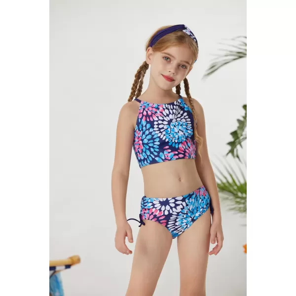 GRACE KARIN Girls Swimsuit Tankini Rash Guard Long Sleeve 4 Piece Bathing Suit 512YDark Blue Print