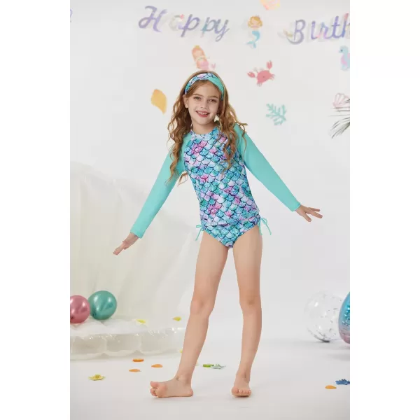 GRACE KARIN Girls Swimsuit Tankini Rash Guard Long Sleeve 4 Piece Bathing Suit 512YLight Green Memaid