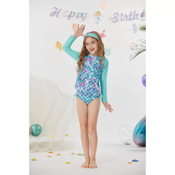 GRACE KARIN Girls Swimsuit Tankini Rash Guard Long Sleeve 4 Piece Bathing Suit 512YLight Green Memaid