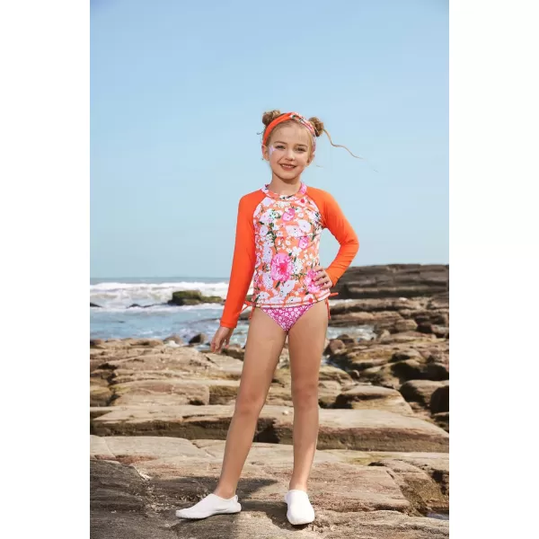 GRACE KARIN Girls Swimsuit Tankini Rash Guard Long Sleeve 4 Piece Bathing Suit 512YOrange Floral