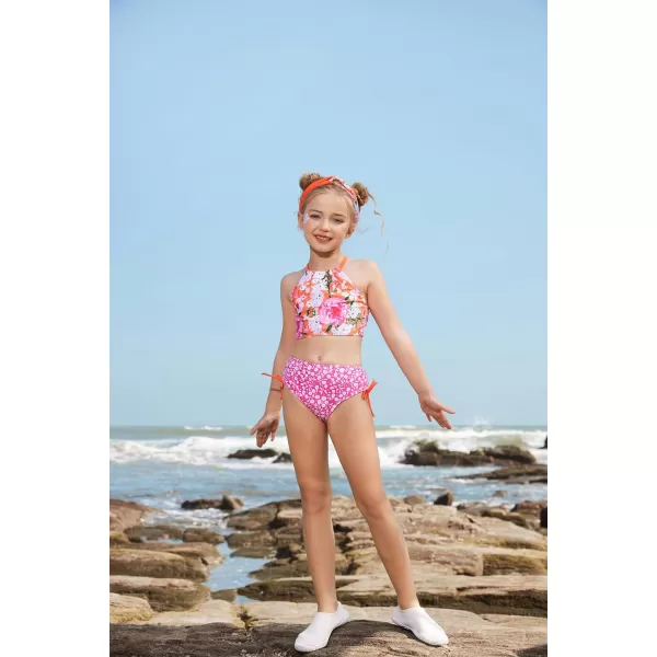 GRACE KARIN Girls Swimsuit Tankini Rash Guard Long Sleeve 4 Piece Bathing Suit 512YOrange Floral